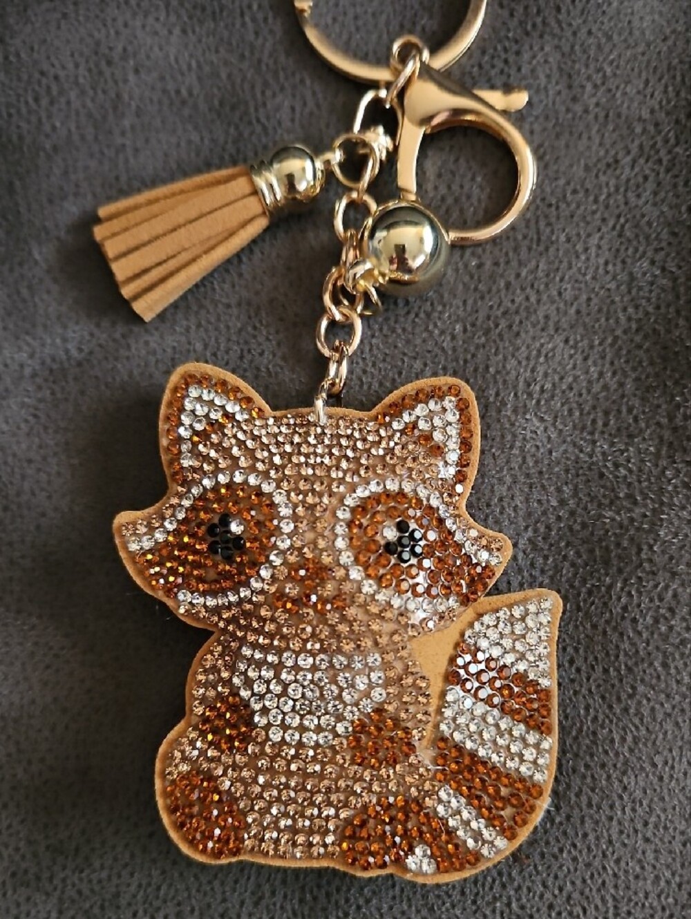 Rhinestone Embellished Racoon Keychain Bag Charm New
